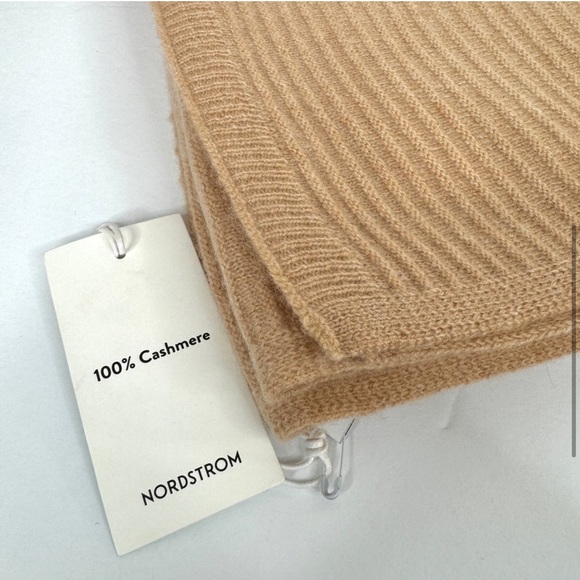 NORDSTROM 100% Cashmere NEW Rib Knit Plush Scarf Beige NEW With Tag - Picture 5 of 14
